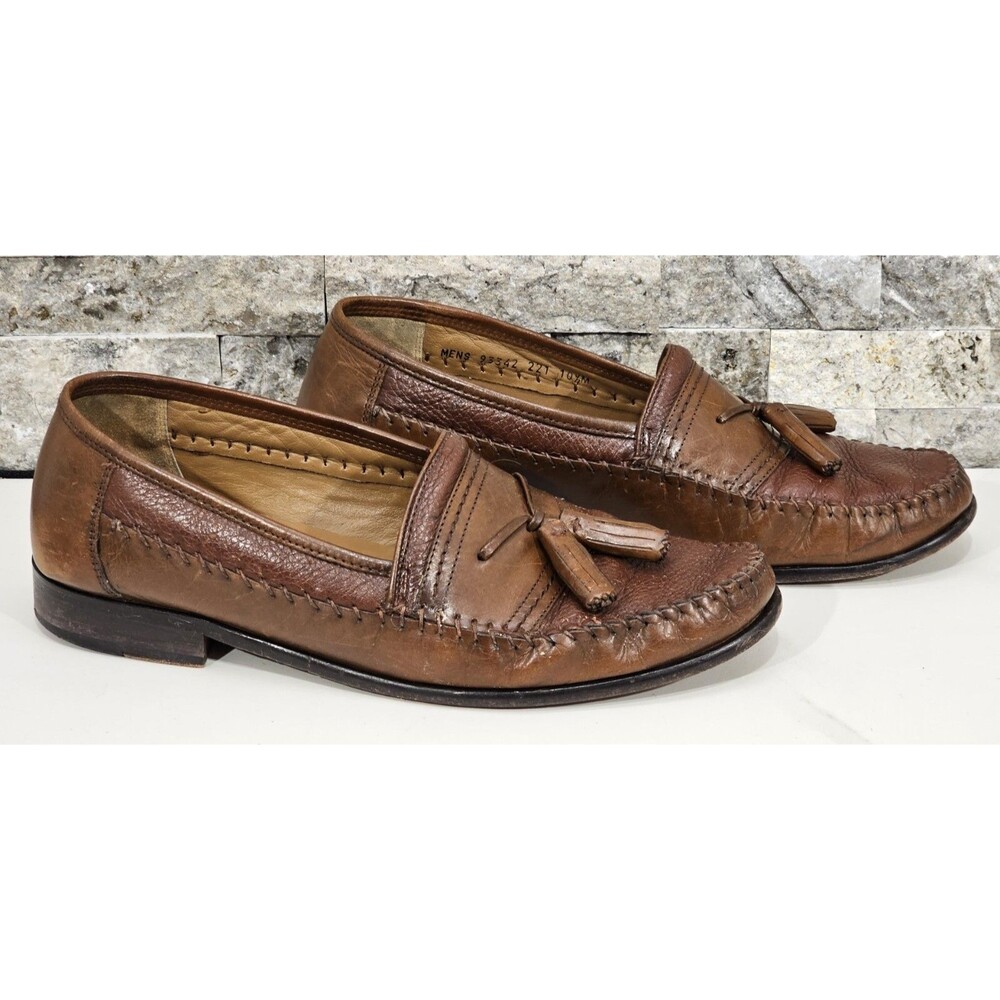 Brass Boot Brown Leather Tassel Loafers Sheepskin Lining Slip On Shoe Mens 10.5M